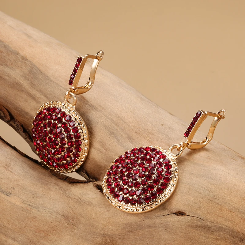 Wbmqda Hot Red Crystal Women Big Round Drop Earrings Fashion Gold Color Morocco Banquet Wedding Earring Statement Jewelry