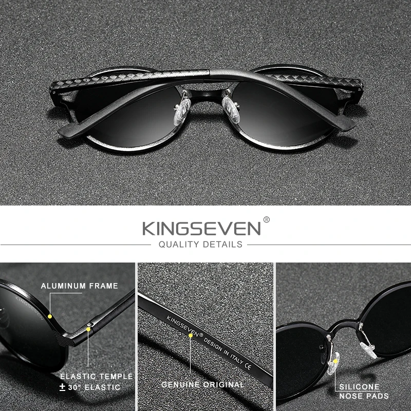 KINGSEVEN-gafas de sol polarizadas para hombre y mujer, lentes de sol redondas Steampunk, Retro, Estilo Vintage