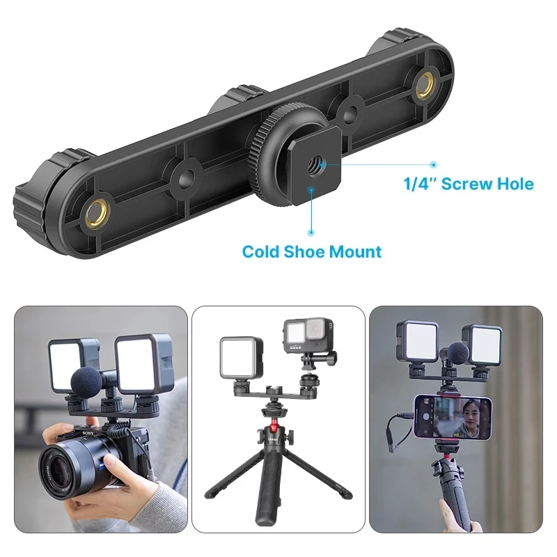 For Ulanzi PT-23 Triple Cold Shoe Bracket Mount Holder Nikon Canon Sony DSLR SLR Camera Monitor Mount Smartphone Vlog Bracket