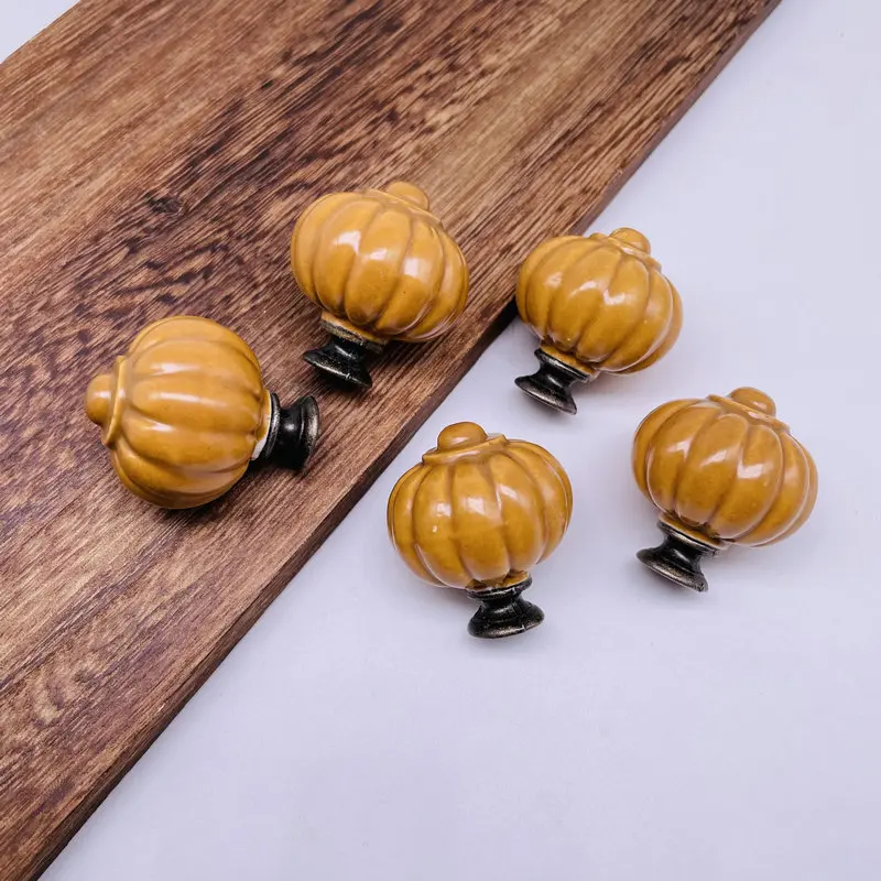 Pumpkin Colored Ceramic Knobs Set of 8 Vintage Kitchen Cabinet Cupboard Door Knobs Dresser Furniture Drawer Pull