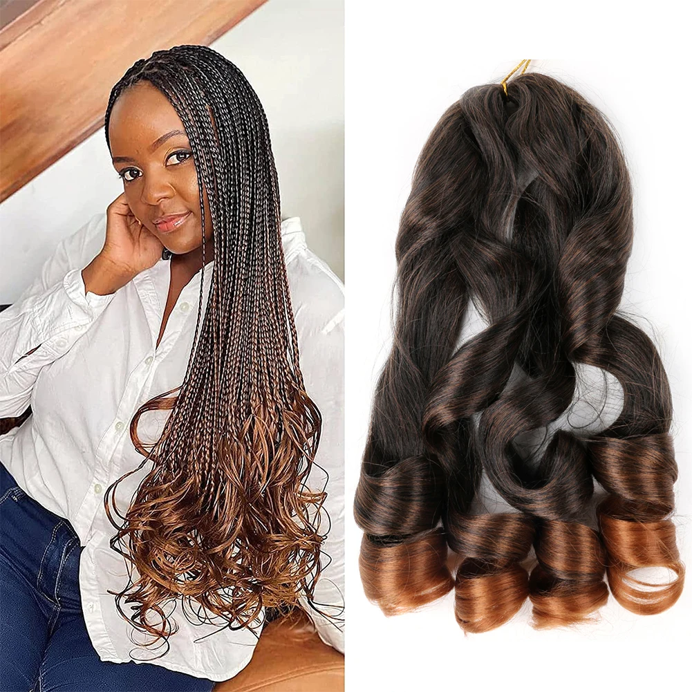 

Spiral Curl Crochet Braids Synthetic Loose Wave Braiding Hair Ombre Pre Stretched Yaki Wavy Hair Extensions Curly End Braids 22"