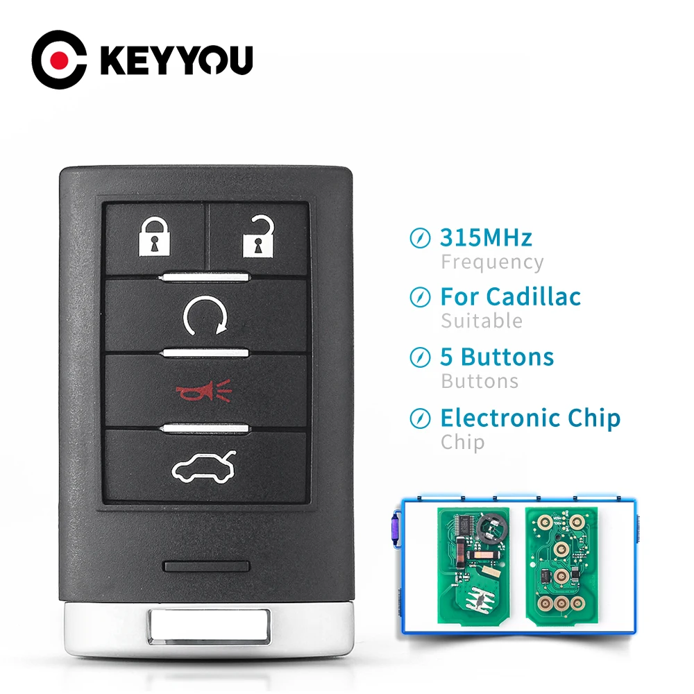 

KEYYOU 5 Buttons Keyless Smart Remote Key 315MHz ID46 M3N5WY7777A For Cadillac STS SLS 2008 2009 2010 2011 CTS 2008-2015