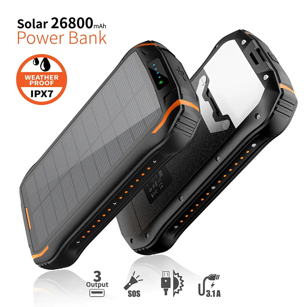 

Solar Power Bank for iPhone 15 13 26800mAh 10W Wireless Charger for Samsung S22 Huawei 18W Fast Charging Powerbank Spare Battery