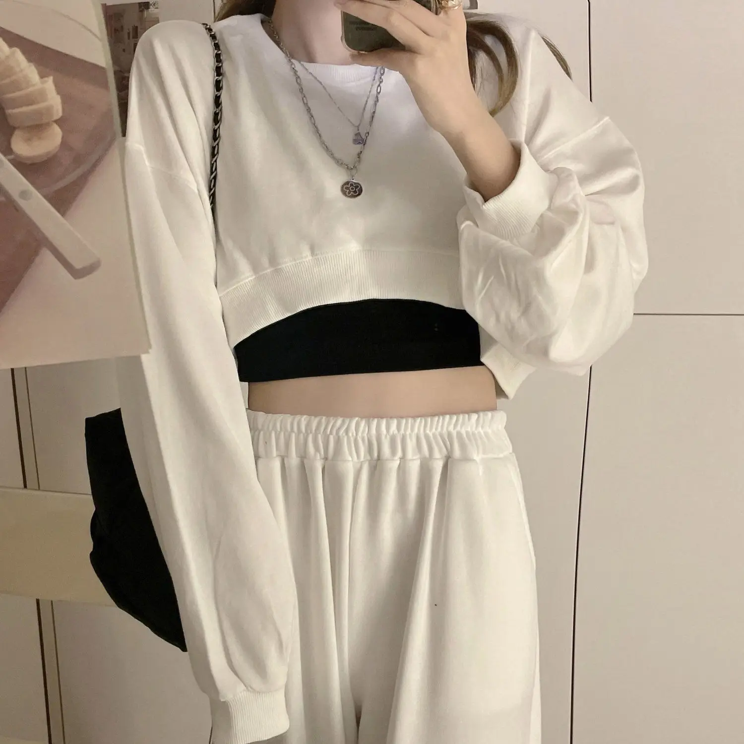 Sweatshirts Women Solid Cropped Sexy Loose All-match Navel Early Autumn Casual Harajuku Simple Pullover Aesthetic Clothes Mujer