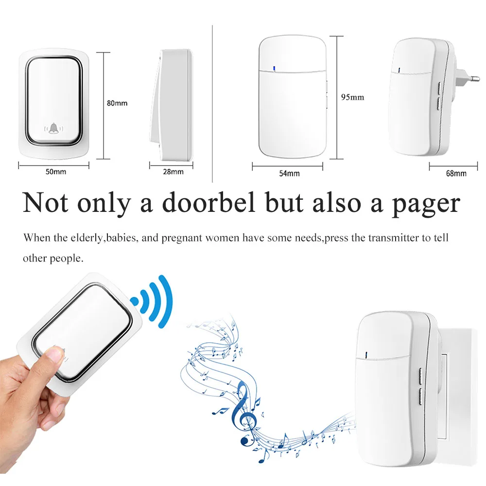 Outdoor Wireless Doorbell 220V Smart Kinetic Ring Bell Sets 2 in 1 Receiver Waterproof Self-powered No battery For Home Control