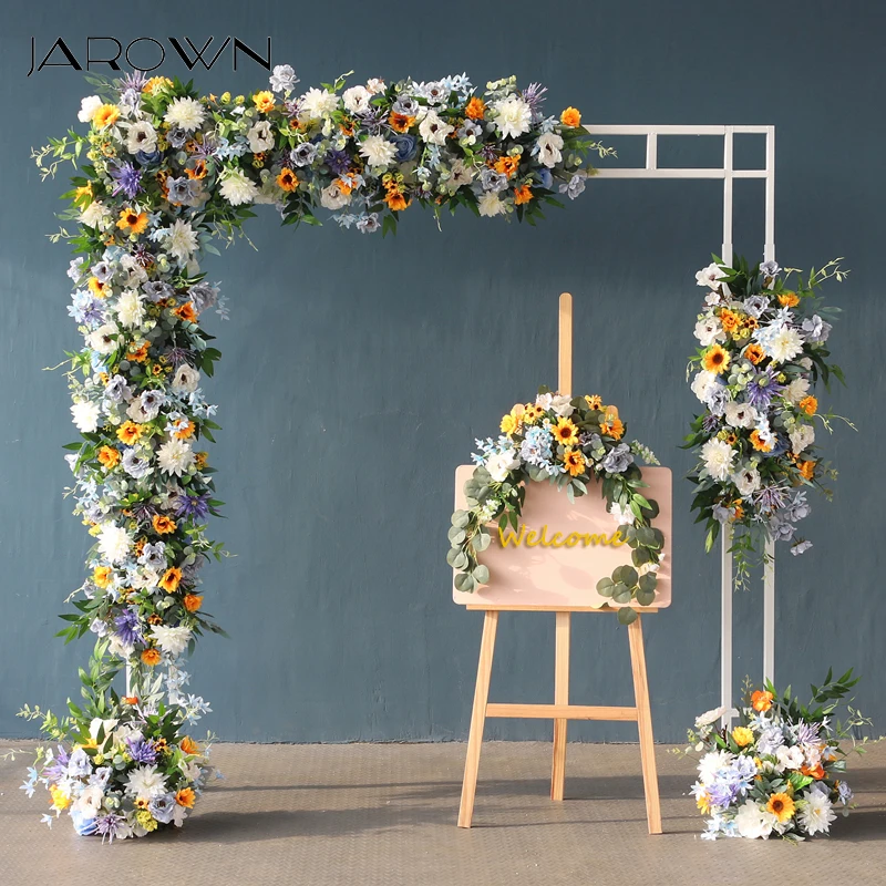 

JAROWN Customize Sunflower Dirty Blue Yellow Flower Arrangement Wedding Arch Decoration Sign Flower Artificial Fake Flower Row