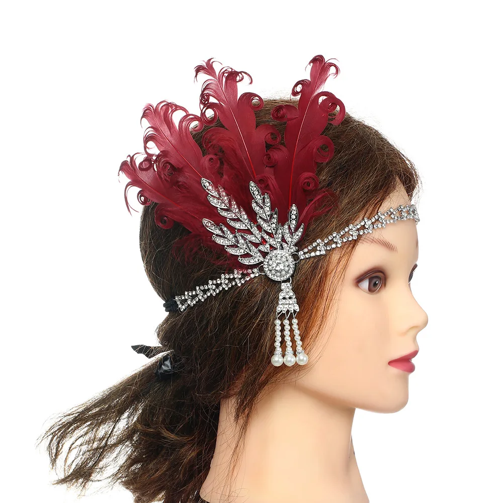 New White Red Feather Gatsby 1920's Headband Flapper Charleston costume accessories GreenHeadpiece Great Gatsby feather headband