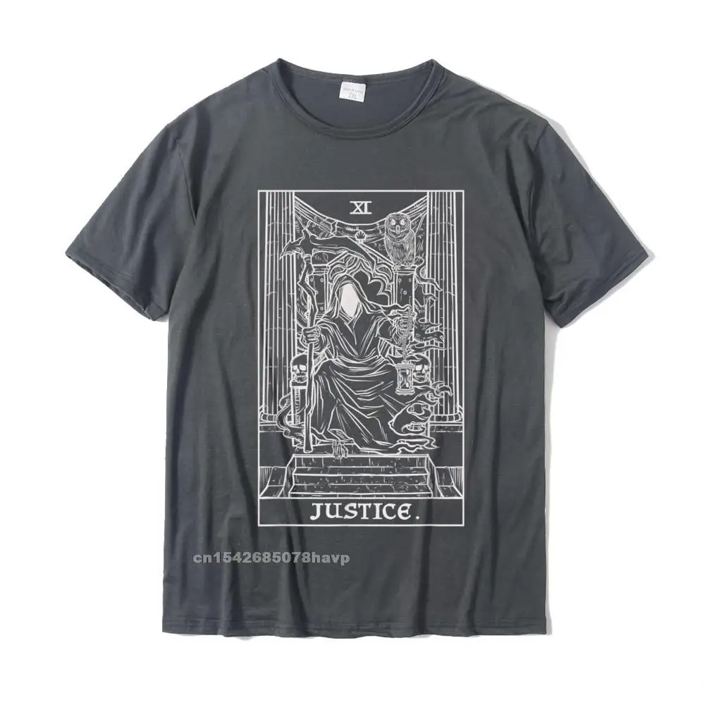 Justice Tarot Card Grim Reaper Halloween Goth Horror Occult T-Shirt Normal Cotton Men\'s Tops Shirt Casual Discount T Shirts