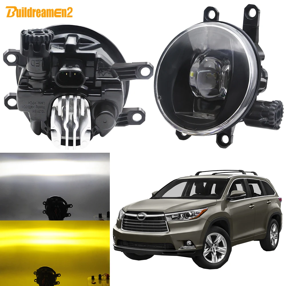 Car Right + Left Fog Light Assembly For Toyota Highlander Kluger 2014 2015 2016 LED Fog Lamp DRL Daytime Running Light 30W 12V