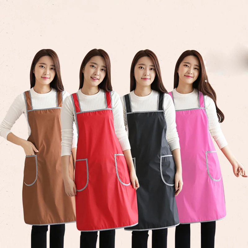 Waterproof apron women's kitchen scarf skirt household Korean waterproof and oil-proof vest-style straps lengthened pinafore