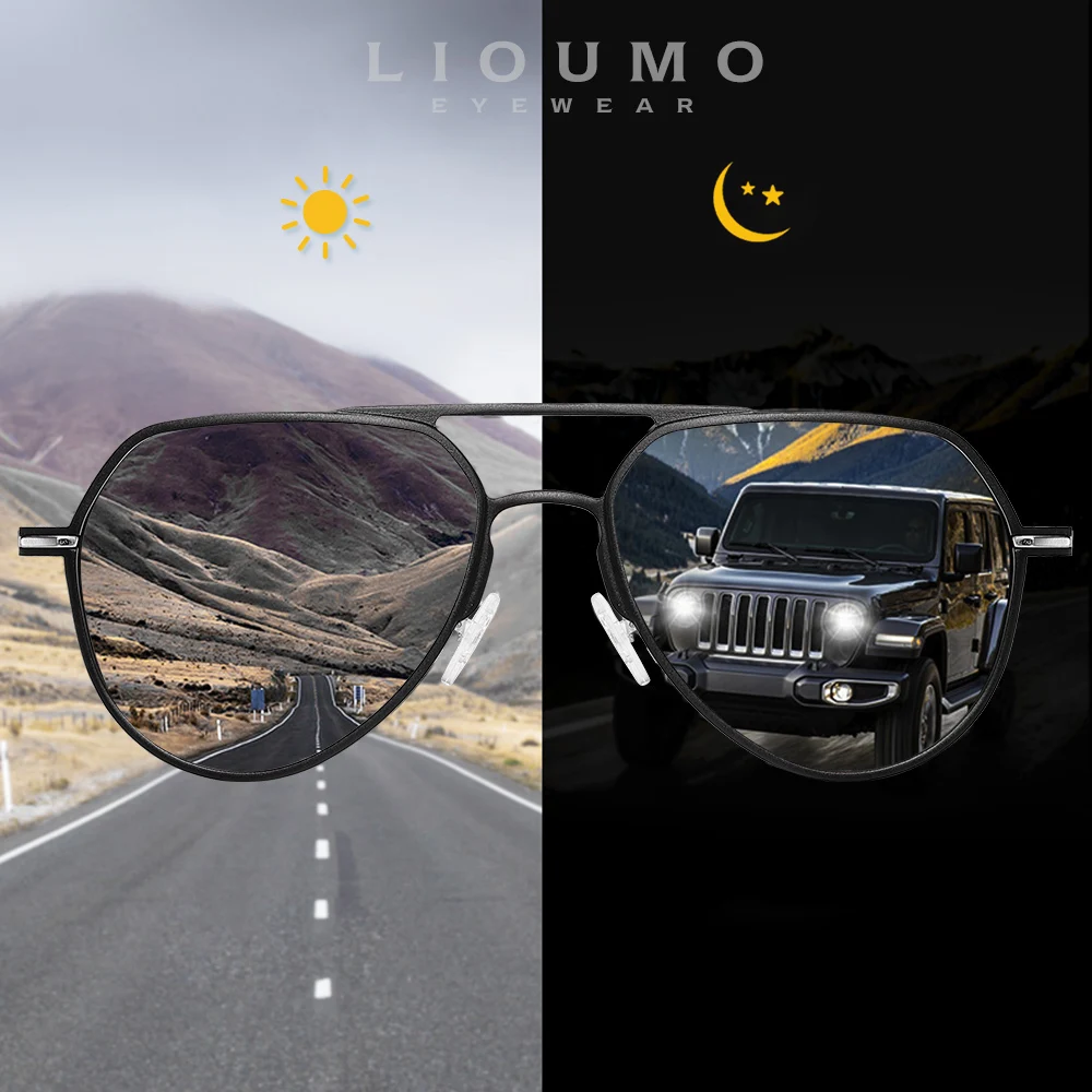 

LIOUMO Classic Pilot Photochromic Sunglasses Men's Polarized Night Vision Glasses For Driving UV Blocking Goggle heren zonnebril