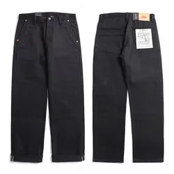 Jean en denim à lisière pour homme, pantalon d'officier noir Tornado rouge, coupe décontractée chino