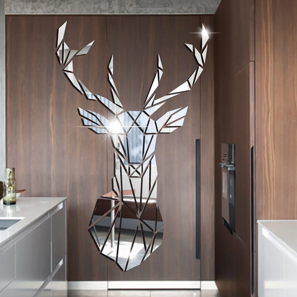 Deer Head 3D Mirror Wall Sticker Home Decoration Acrylic Mirror Sticker Mural Removable Art Decal Nordic Living Room Wall Paper