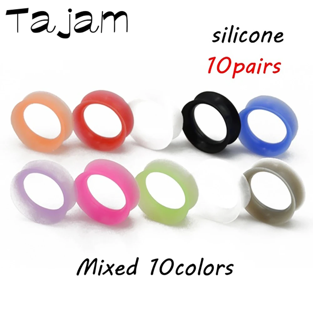 10Pairs Hollow Thin Silicone Flexible Double Flared Tunnel Ear Plugs Gauge Expander Stretchers Body Piercing Jewelry 3-25mm