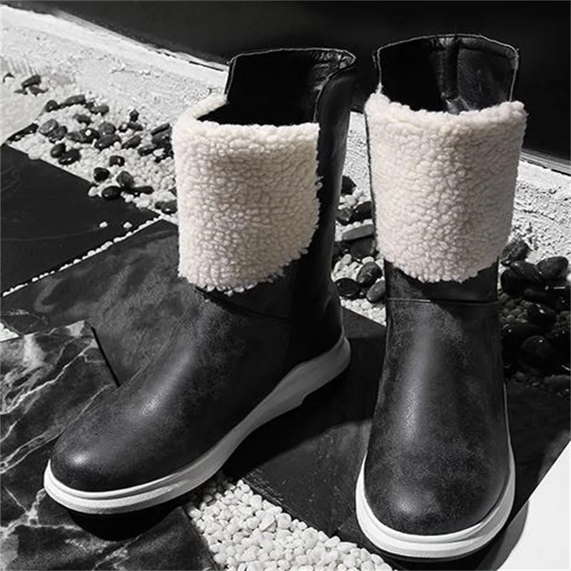 Women's Color Matching Flanging Sleeve Snow Boots 2021 Autumn And Winter Foreign Trade New Inner Heightening Student Boots