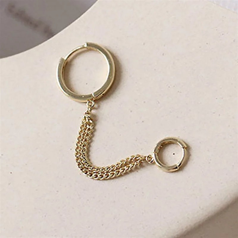 1PCS Stainless Steel Double Ear Hole Link Chain Hoop Earring for Women Ear Jewelry Accessories Gift Wholesale