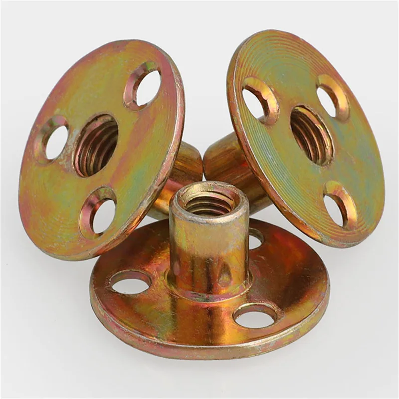 M8 M10 Iron Plate Nut Furniture Plywood on Lock Nut Sofa Foot Lock Galvanized Three-Hole Nut Plate Head T-Nuts