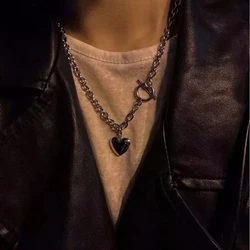 European And American Harajuku Retro Love Peach Heart OT Buckle Necklace Bundi Cold Wind Alloy Pendant