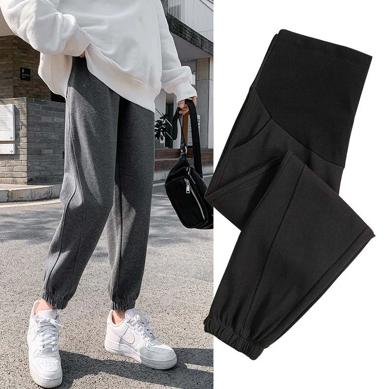 8245# Spring Autumn Maternity Pants High Waist Belly Clothes for Pregnant Women Sports Casual Pregnancy Jogger Trousers