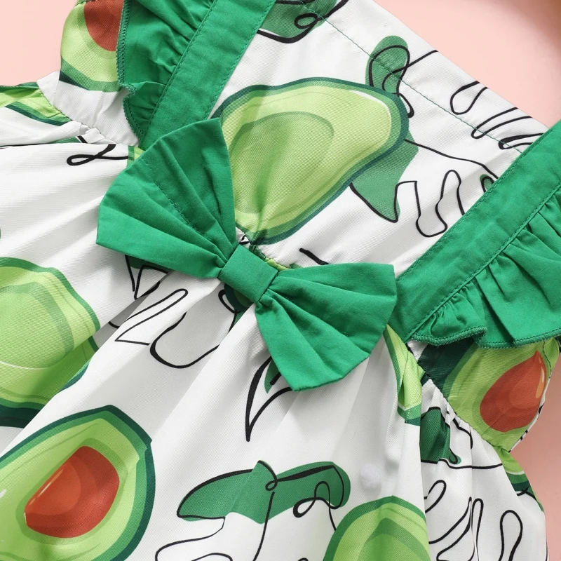 Baby Girls Summer Dress Children\'s Party Dresses Clothing Kids Cute Avocado Printed Sleeveless Tops Bow Dress For Girls C