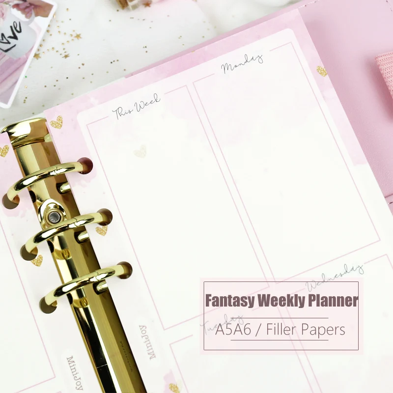 MyPretties Fantasy Weekly Planner Refill Papers 40 Sheets A5 A6 Filler Papers for 6 Hole Binder Organizer Notebook Papers N.987