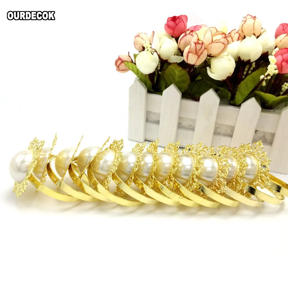 10 Pcs/lot Gold Ring Fauxl Pearl Napkin Rings Serviette Holder For Wedding Party Banquet Supplies