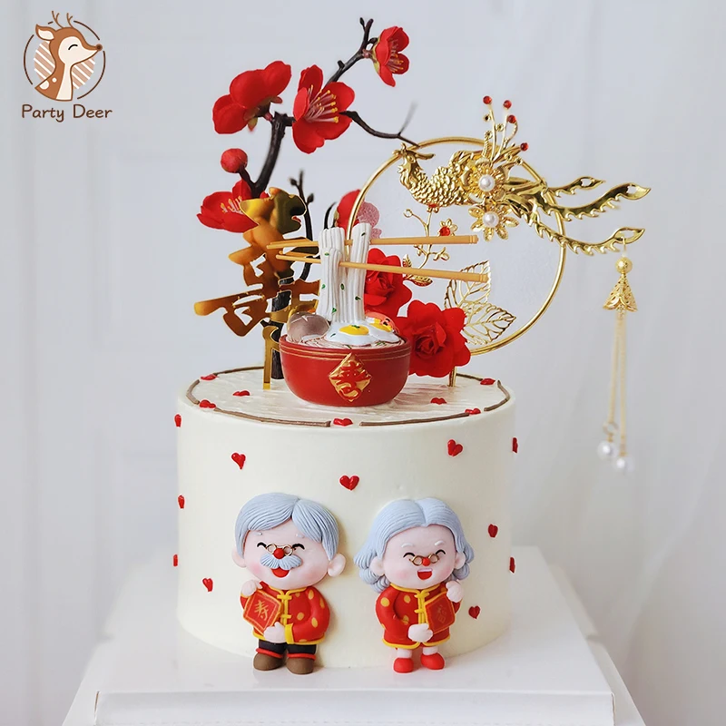 Longlife Grandpa Grandma Cake Topper for Old man woman Birthday Party Decoration Blessing Baking Supplies Dessert Love Gifts