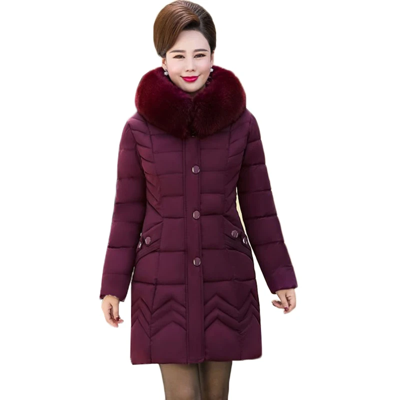 

Women Winter Jackets New Thick Warm Down Cotton Jacket Hooded Mid-long Plus size 4XL Middle-aged Parka Women Cotton Padded Coat