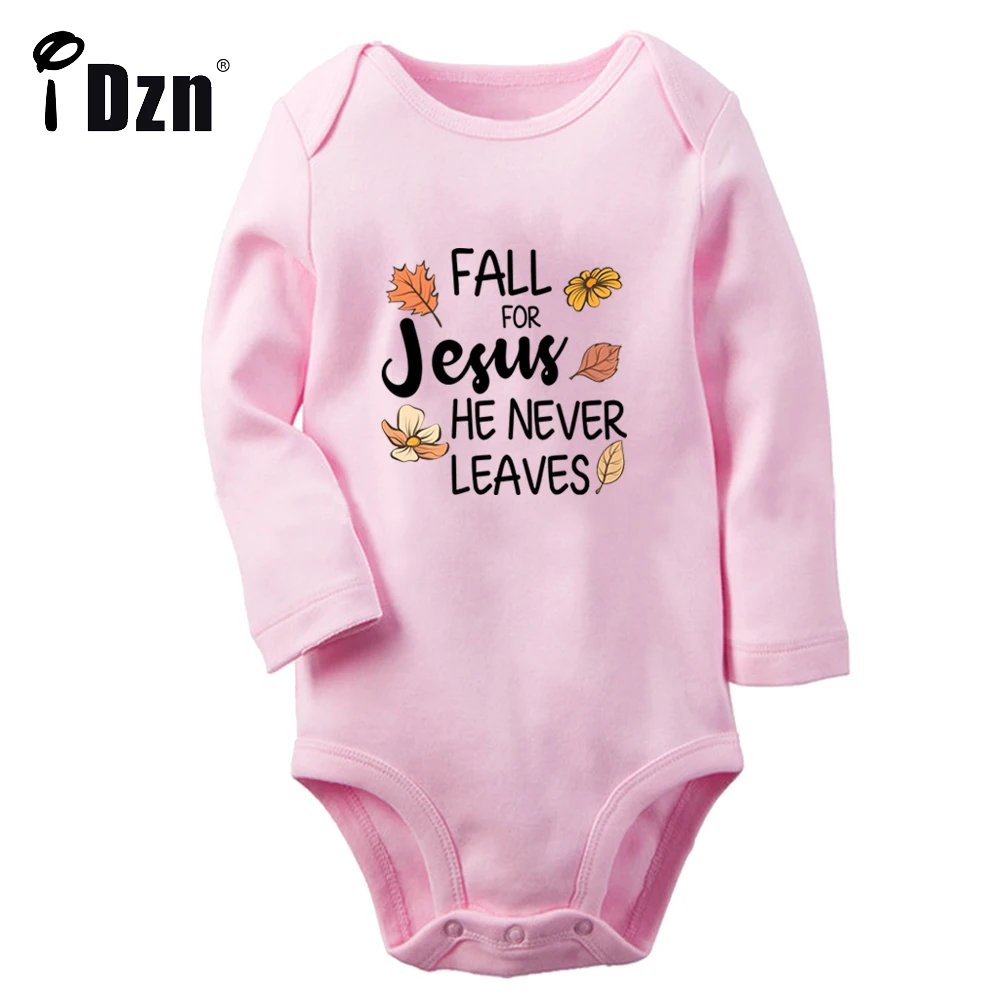 

Fall For Jesus He Never Leaves Baby Boys Fun Rompers Baby Girls Cute Bodysuit Newborn Long Sleeves Jumpsuit Soft Cotton Clothes