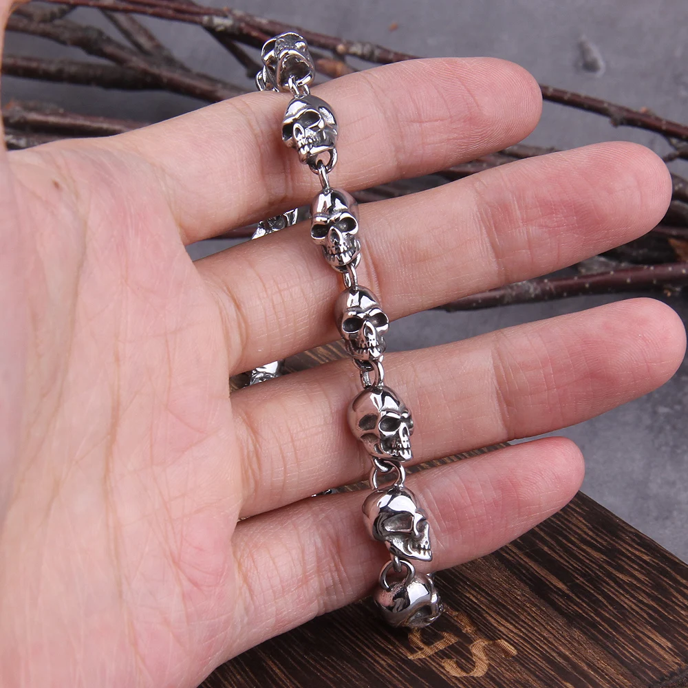 Stainless steel new design men punk skull chain necklace men fashion stainless steel charm bracelet jewelry with wooden box view 3