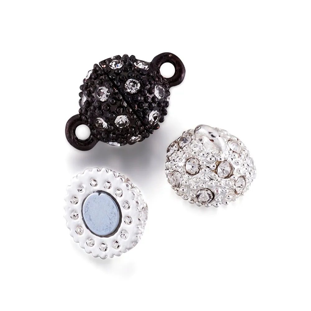 50 sets Oval Alloy Rhinestone Magnetic Clasps Jewelry Findings Silver Golden Black 16x10mm , Hole: 1.5mm