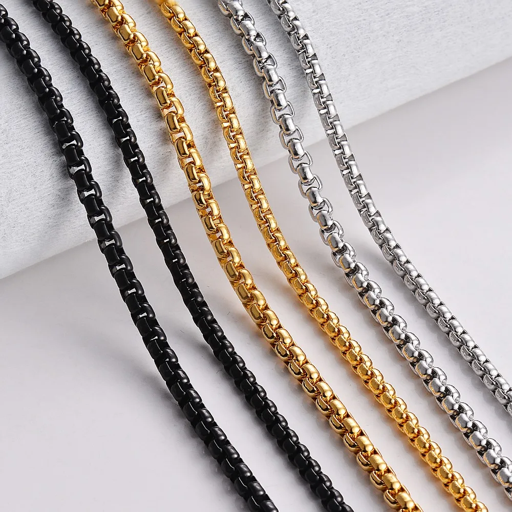 1 Stück 3,5mm/4mm Edelstahl Quadratische Perlenkette Figarokette für Anhänger Herren Damen Halskette Schmuck – Detail 2