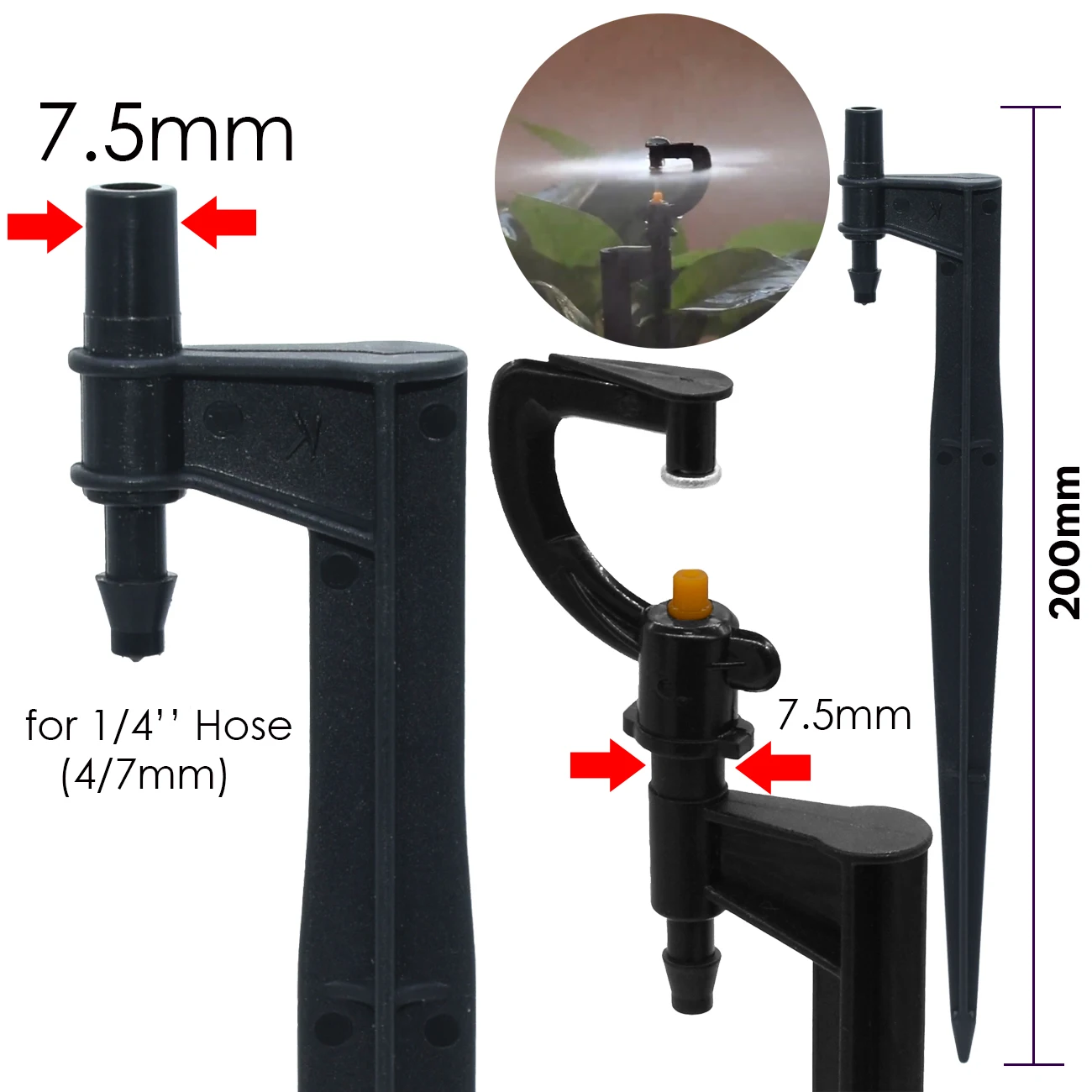 KESLA-Suporte para estaca de irrigação por gotejamento, conexão por aspersão, 1/4 ''mangueira, 20cm, 6, 7,5mm, Bonsai, 10 peças