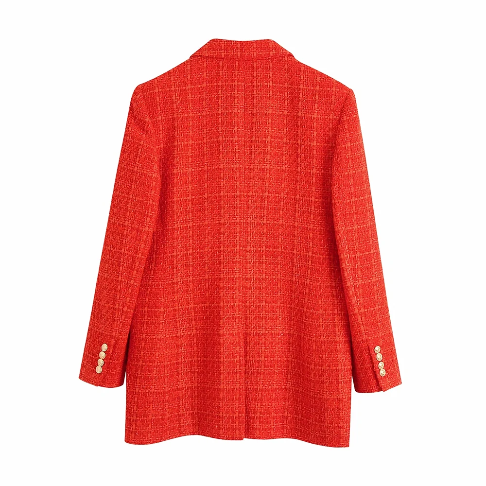 xikom 2021 Tweed Two pieces set Women red Vintage V Neck Long Sleeve Office Lady slim Blazer Coat Female Hight Waist ​skirt suit