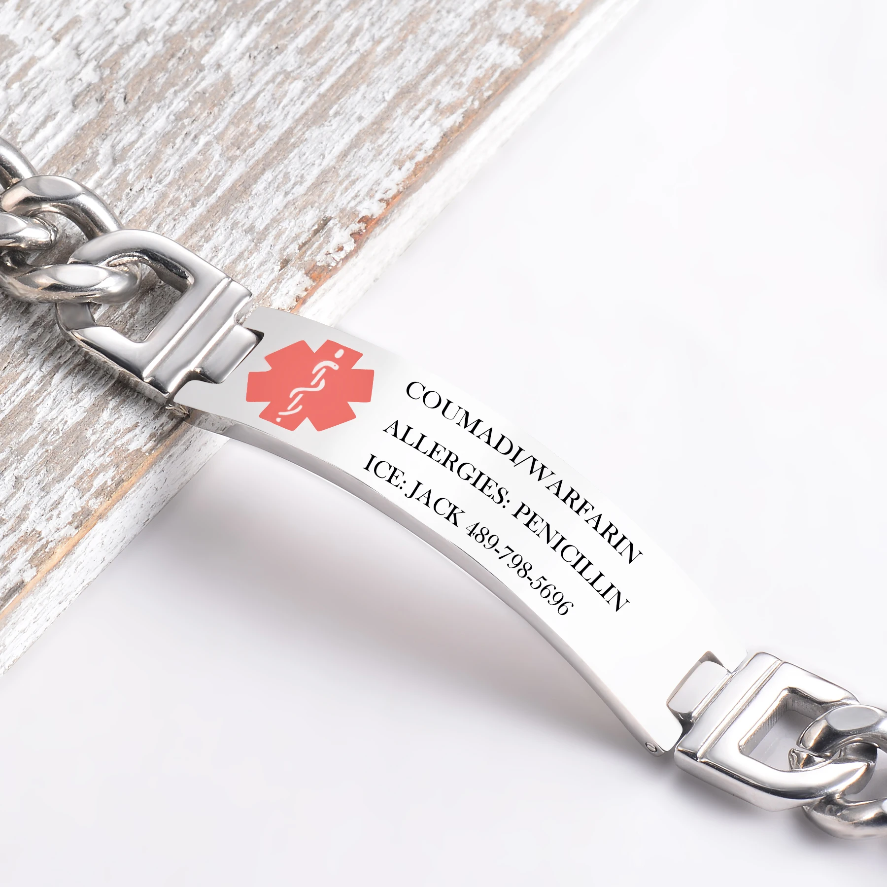Medical Alert ID Stainless Steel Bracelet DIABETES EPILEPSY ALZHEIMER\'S ALLERGY SOS  Jewelry Free Engraving