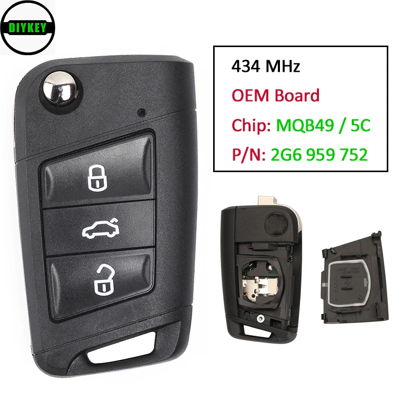 DIYKEY OEM Board MQB49/ 5C Chip Semi Keyless for Volkswagen Golf Polo 2017 - 2021 Remote Key Fob P/N: 2G6 959 752, 2G6959752