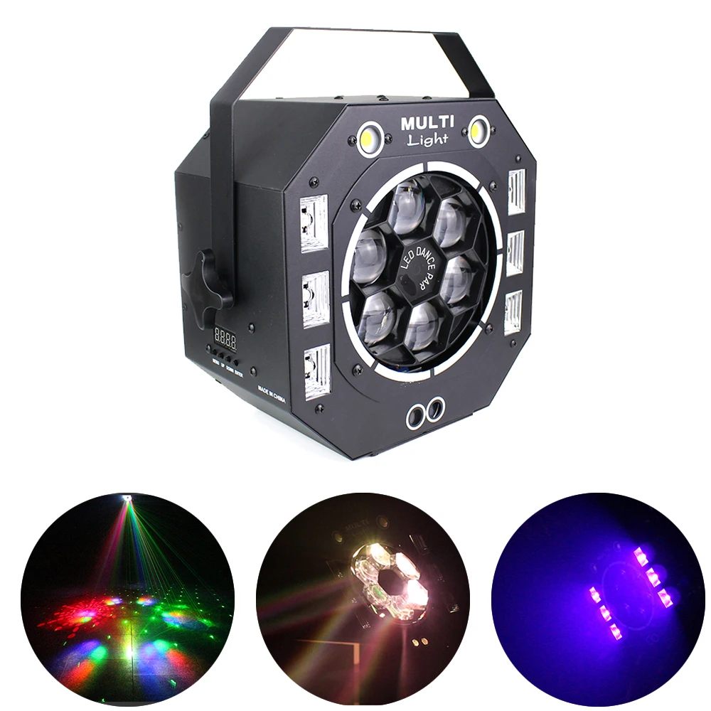 

Светодиодный лазерный стробоскоп 4 в 1 RGB УФ DMX512, сценический эффект, освещение для диджея, дискотеки, празднования дня рождения, свадьбы, Рождественское украшение, светильник для клуба, бара