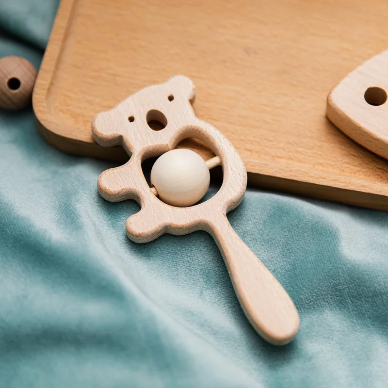 Sonajero de madera hecho a medida para bebé, juguete de mano de Animal, anillo de dentición, hace sonido, juguetes educativos Montessori, sonajeros,