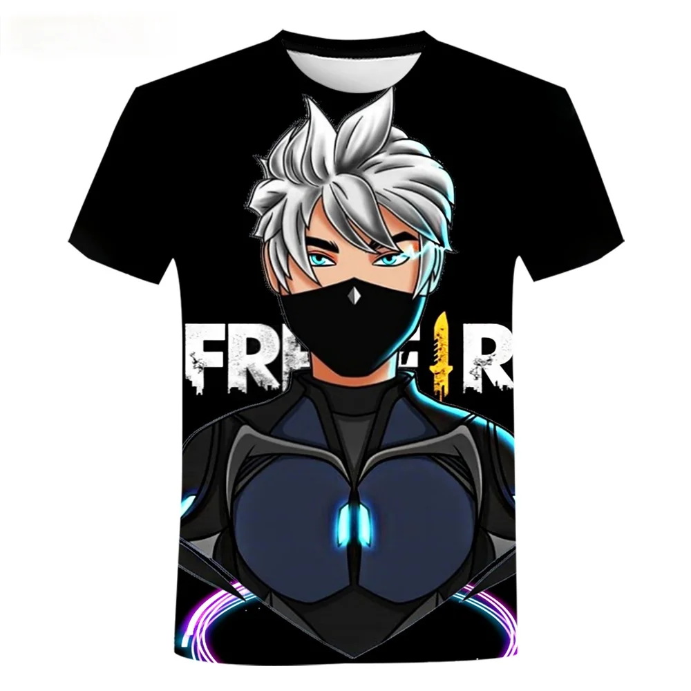 Camiseta deportiva de manga corta con estampado 3D para hombre y mujer, camisa de manga corta con cuello redondo, juego de disparos de fuego libre