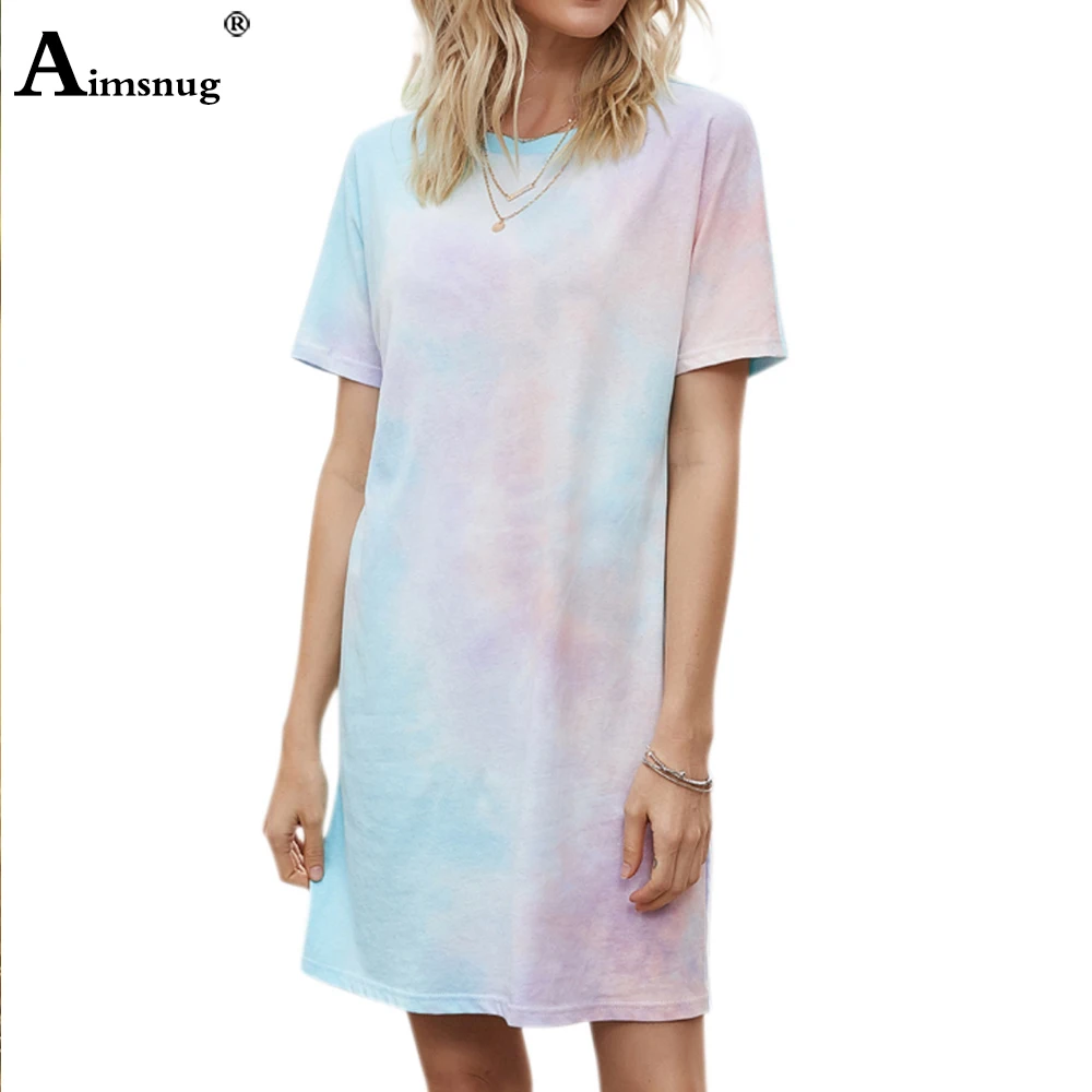 

Aimsnug 2020 Women Dress Casual Tie-dye Summer Sundresses Fitted Everyday Mini Short Clothing Women Loose Casual Dress Vestidos