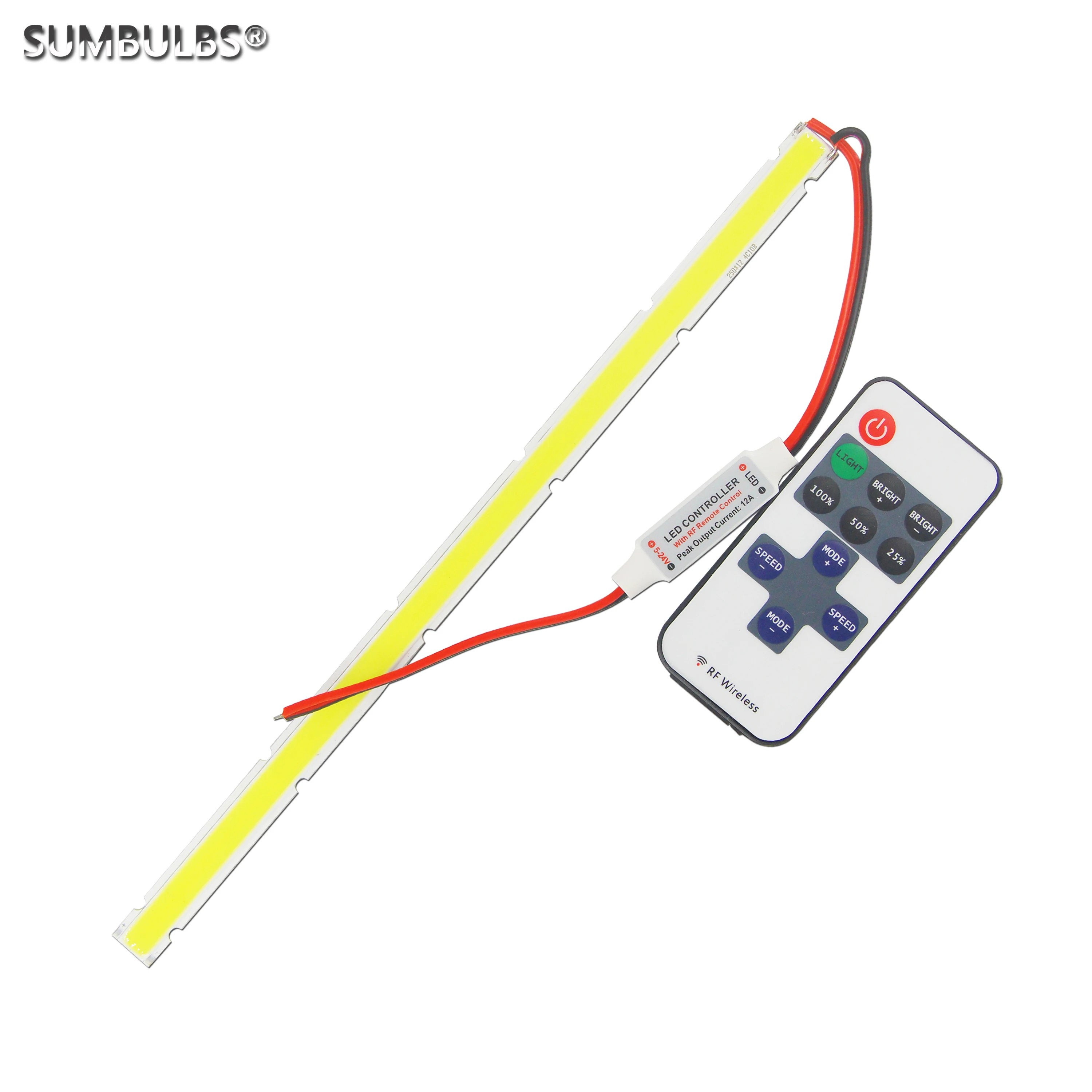 

SUMBULBS 250*12mm 10W 1000LM DC 12V COB LED Strip Light Source With RF Remote Controller Dimmer Warm Natural Cold White