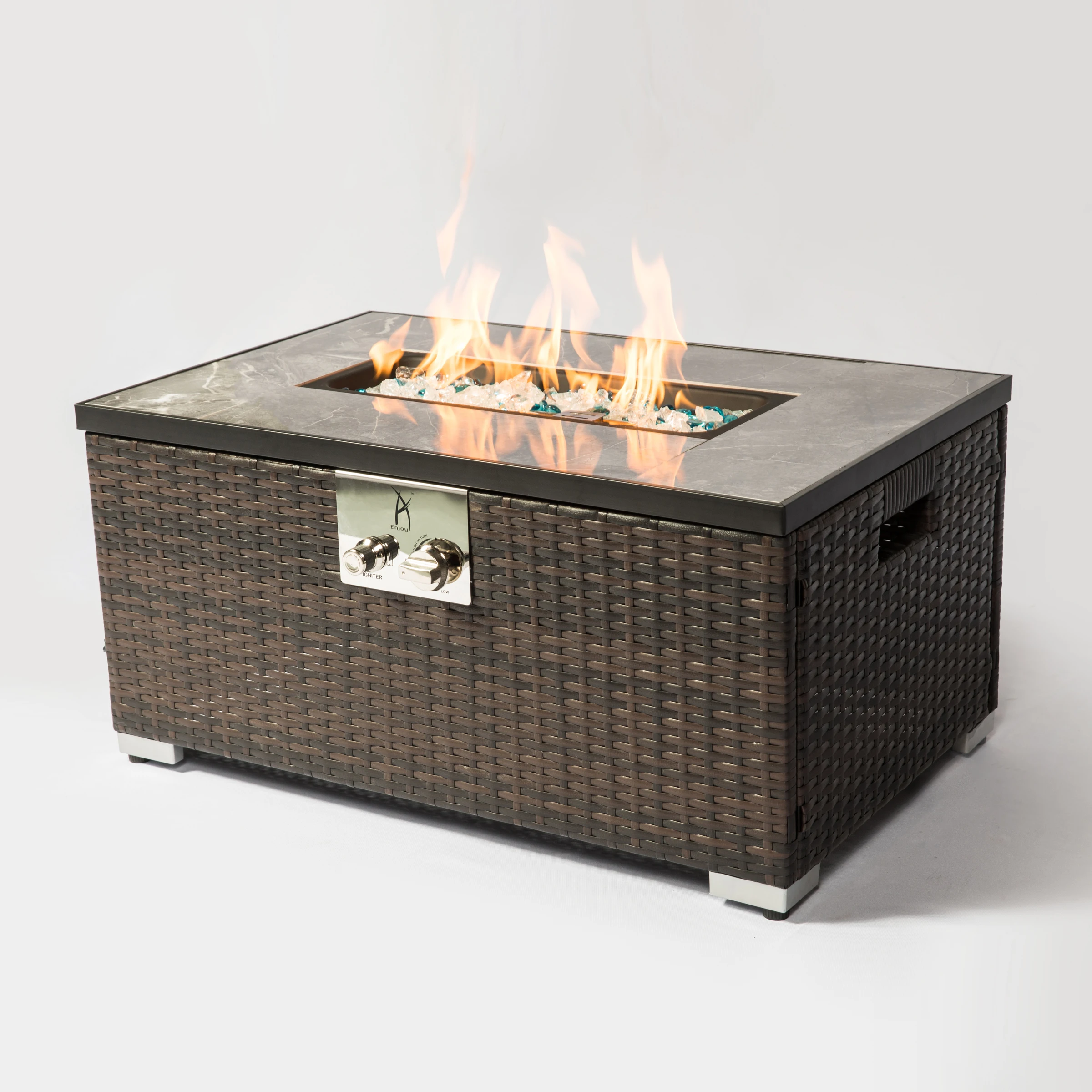 

Outdoor Fire Table Gas Fire Pit Rattan Gas Fire Table 40,000BTU Gas Fire Table With Tile Tabletop