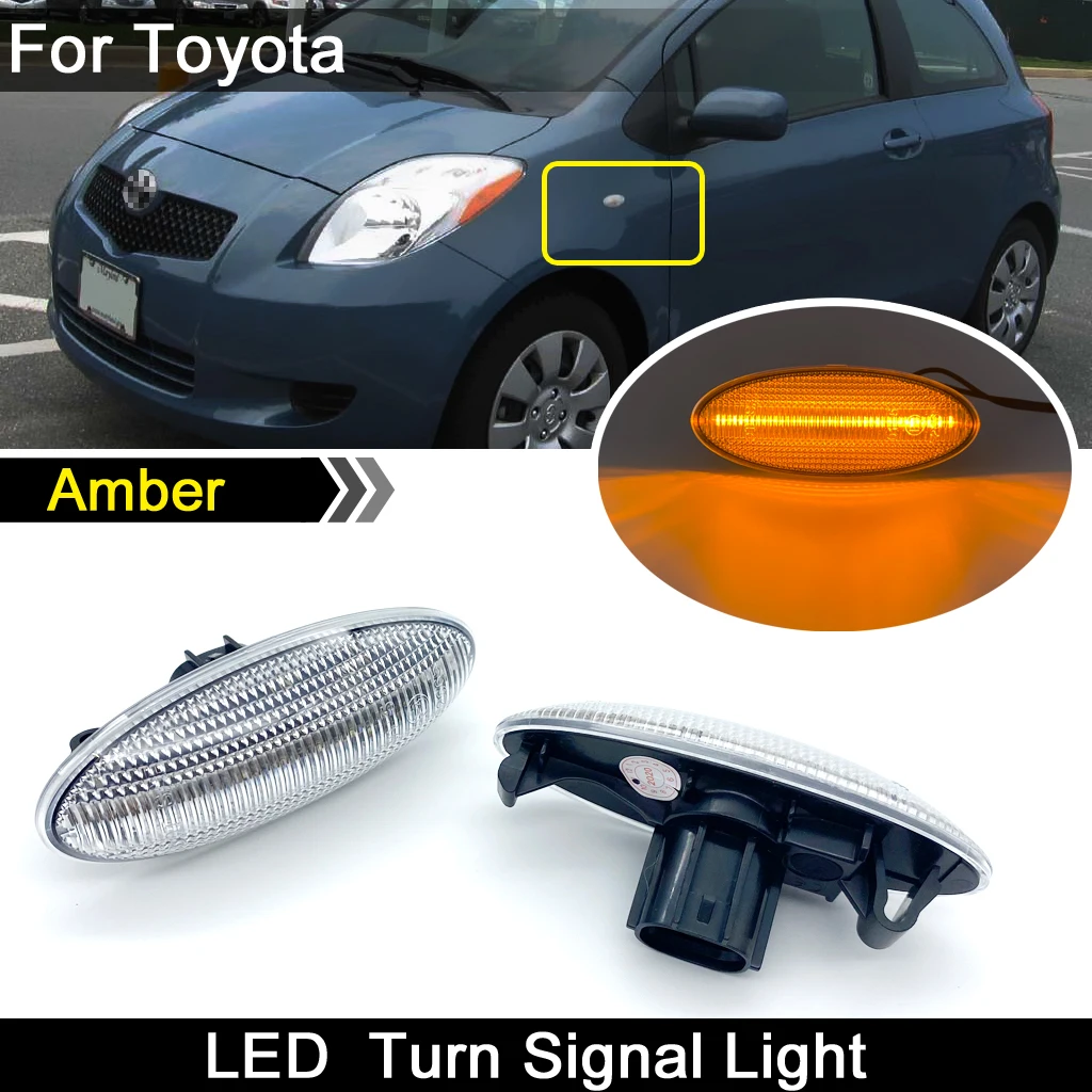 For Toyota Yaris 05-13 Vitz 11-19 RAV4 06-09 Corolla 06-11 Verso 09-18 Clear Lens LED Side Marker Light Amber Turn Signal Lamp