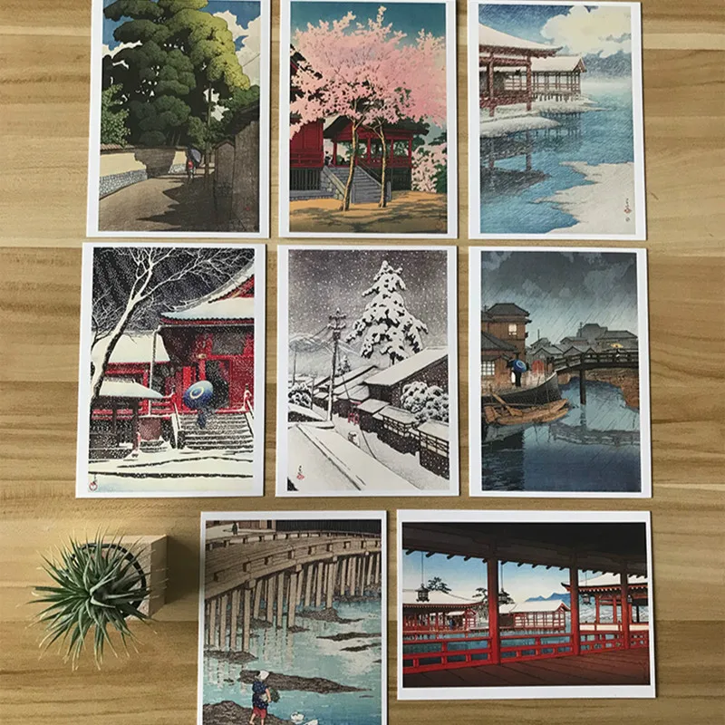 112 шт./компл. Shin-hanga открытка Hasui Kawase Ukiyoe романтическая винтажная поздравительная открытка/Подарочная открытка Ландшафтная иллюстрация