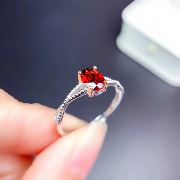 KJJEAXCMY fine jewelry 925 sterling silver inlaid Natural Support test of Mozambican garnet new girls' simple oval gem ring