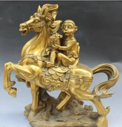 

RHS0216 16"Folk Chinese Bronze Fengshui Zodiac Year Horse Monkey 12 Animal Wealth Statue