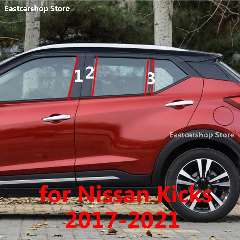 

Car B C Pillar Middle Central Column PC Window Black Decoration Strip Sticker for Nissan Kicks P15 2016 2017 2018 2019 2020 2021