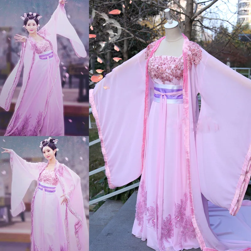 Pink Princess Hanfu Newest TV Play The Princess WeiYoung Traditional Chinese Pink Flower Fairy Costume for Stage Performance