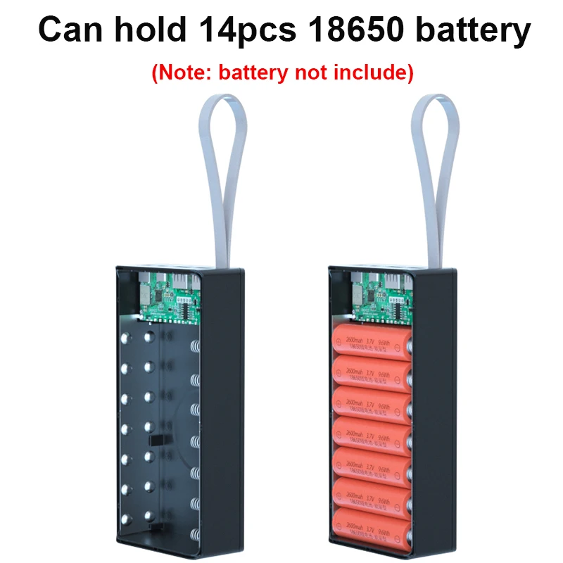 14*18650 배터리 보관 상자 DIY 보조베터리 케이스 듀얼 USB LCD 디스플레이 지원 빠른 및 무선 충전 18650 배터리 홀더 상자