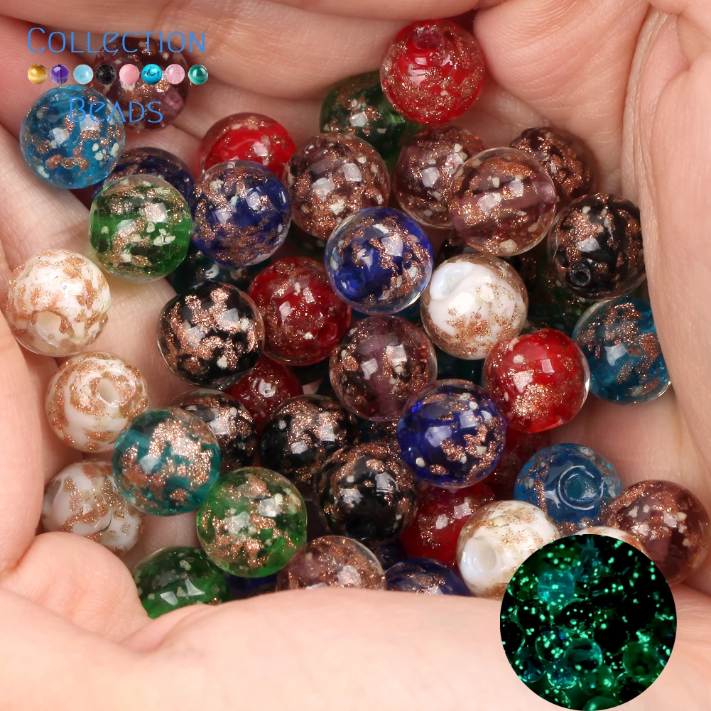 10pcs Sands Powder Foil Inside Diy Handmade Lampwork Loose Round Beads Glazed Square Crystal Spacer For Jewelry Making Component